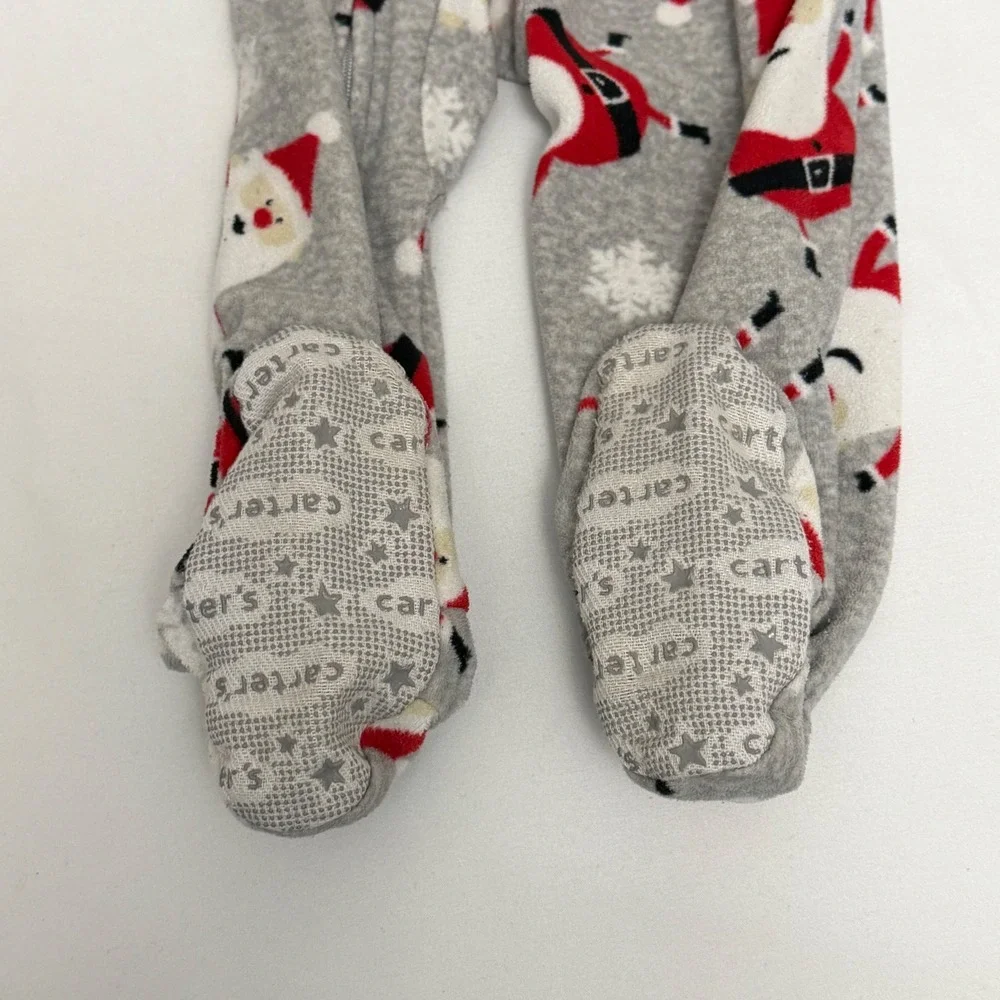 Carters Kids Gray Santa Claus Fleece Footed Pajamas 18M Christmas PJs Sleepwear